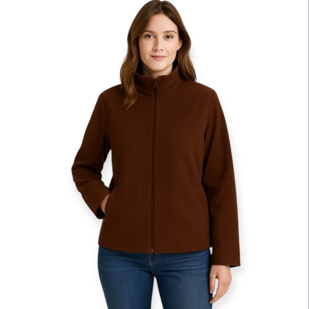Eileen Fisher Wool Zip-Up Brown Jacket Size S